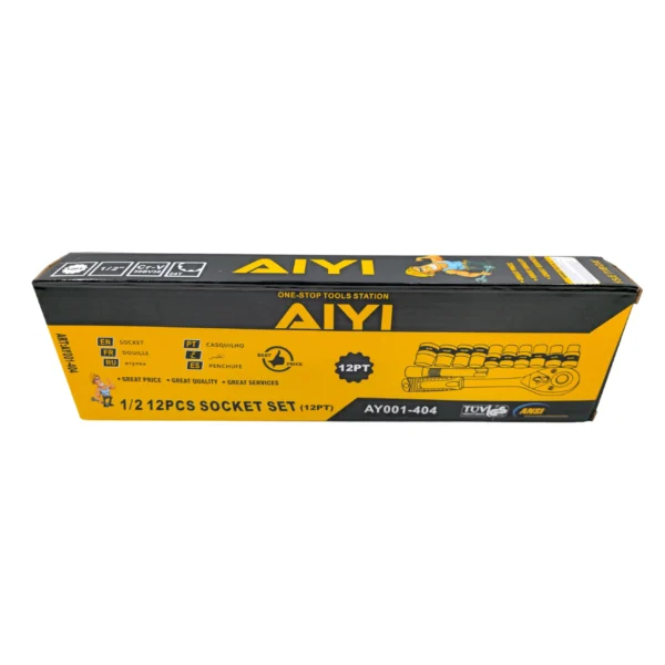 AIYI 12PT 1/2” Drive Socket Set with Ratchet AY001-404