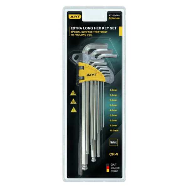 AIYI 9-Piece Extra Long Ball-End Hex Key Set AY175-005