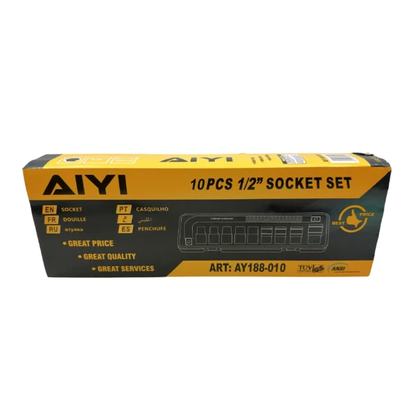 AIYI 10-Piece 1/2 Inch Socket Set with L-Handle AY188-010