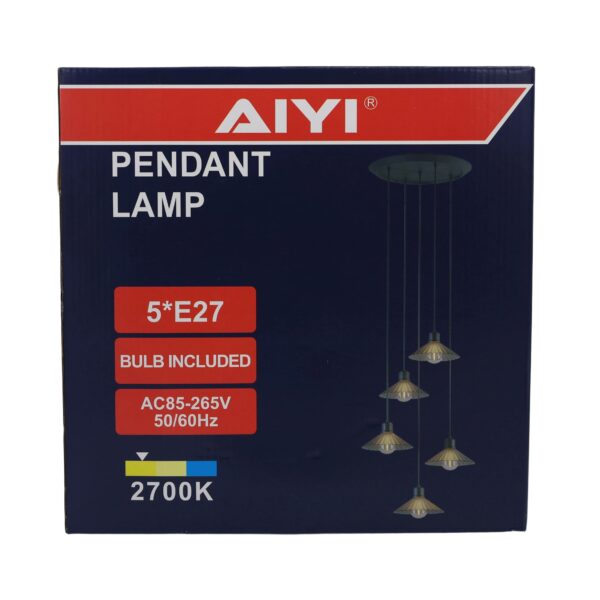 AIYI 10W 5-Light Round Pendant Ceiling Light with E27 Bulbs – Warm White 2700K AY398-048