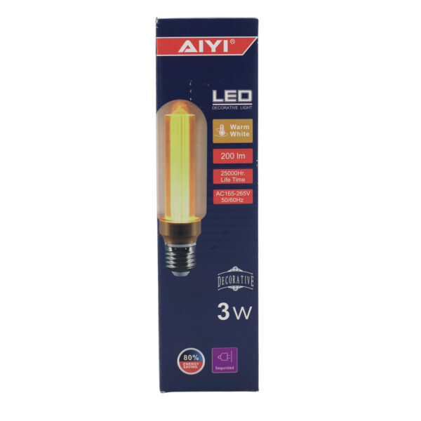 AIYI LED Filament Tube Bulb T45 – 3W E27 Extra Warm 2000K AY398-006