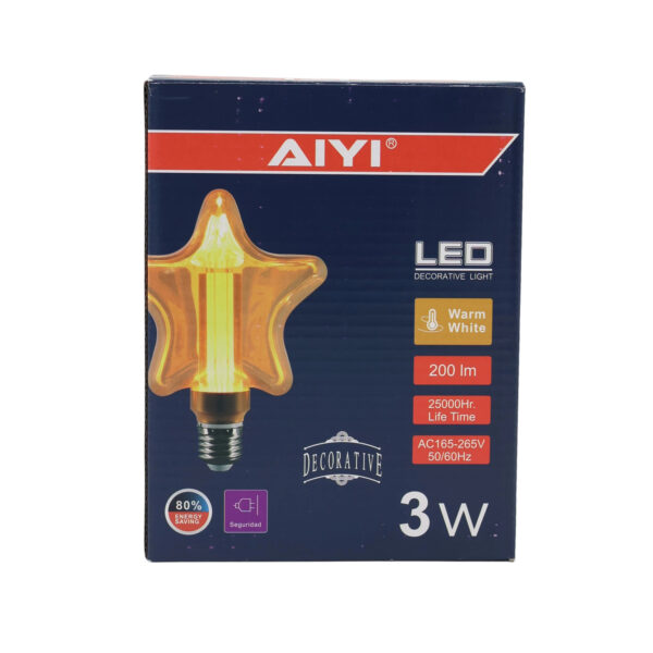 AIYI LED Decorative Star Filament Bulb D-WJX-125 – 3W E27 Extra Warm 2000K AY398-008
