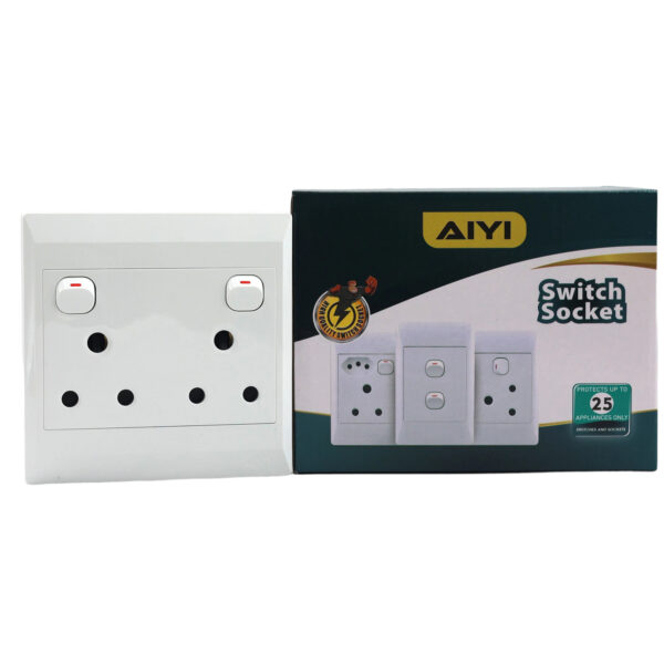 Double Switch Socket 4x4 WH 16A AY299-611