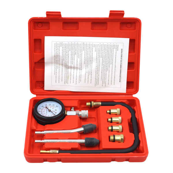 8 Piece Engine Compression Tester Kit, Petrol Engine Pressure Test Tool Set with Gauge AY001-863