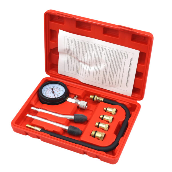 8 Piece Engine Compression Tester Kit, Petrol Engine Pressure Test Tool Set with Gauge AY001-863