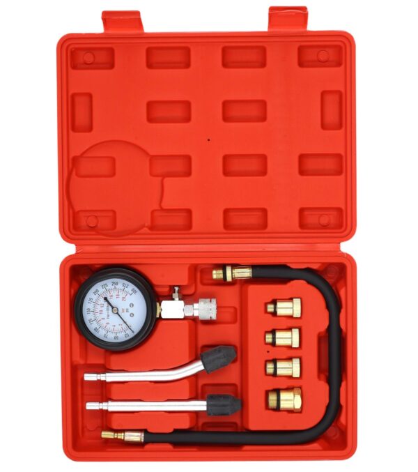 8 Piece Engine Compression Tester Kit, Petrol Engine Pressure Test Tool Set with Gauge AY001-863