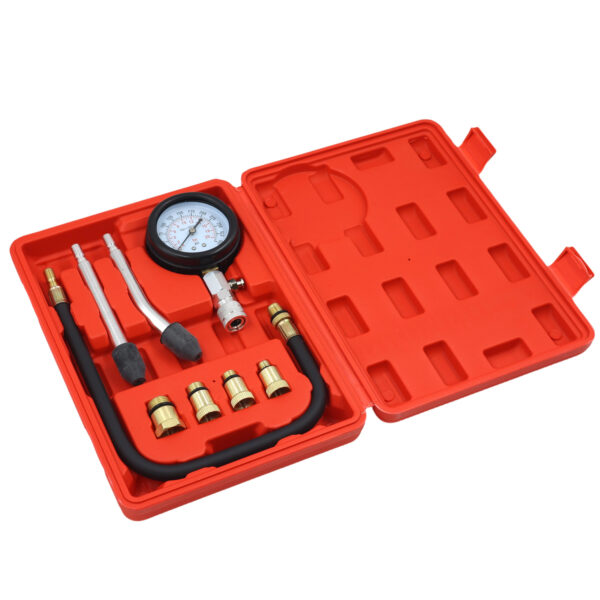 8 Piece Engine Compression Tester Kit, Petrol Engine Pressure Test Tool Set with Gauge AY001-863