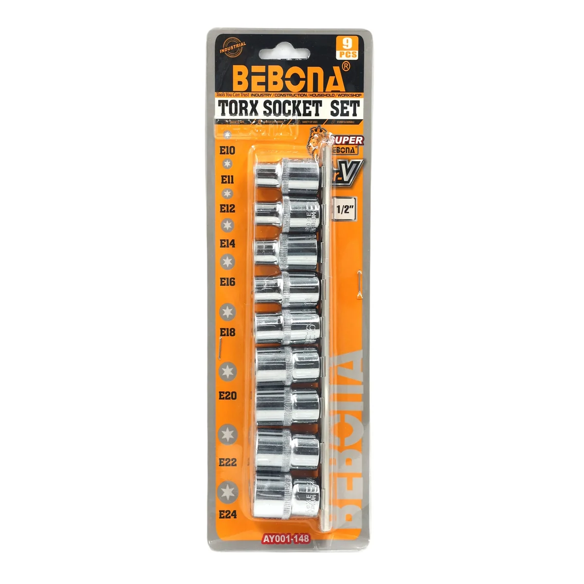 Bebona 9 Piece 1/2-Inch E-Torx Socket Set CR-V AY001-148