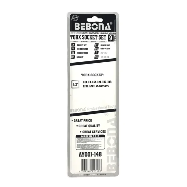 Bebona 9 Piece 1/2-Inch E-Torx Socket Set CR-V AY001-148