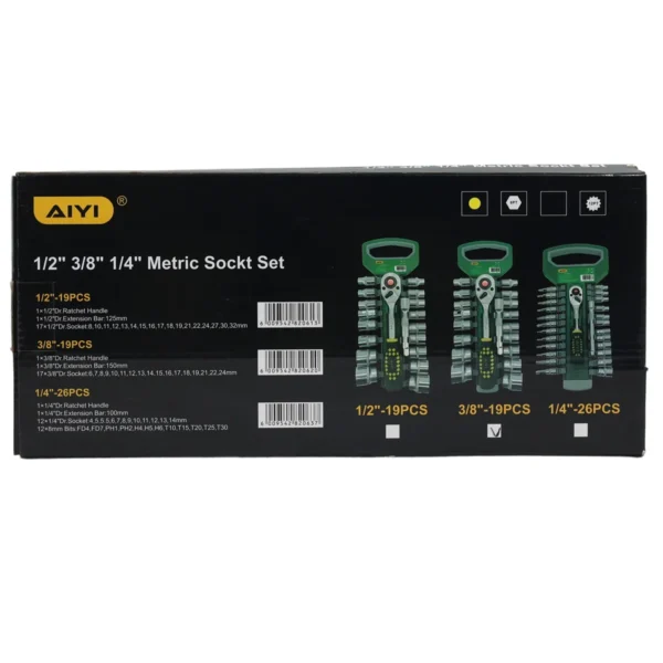 AIYI 19 Piece 3/8-Inch Socket Set with Ratchet & Extension Bar AY282-620