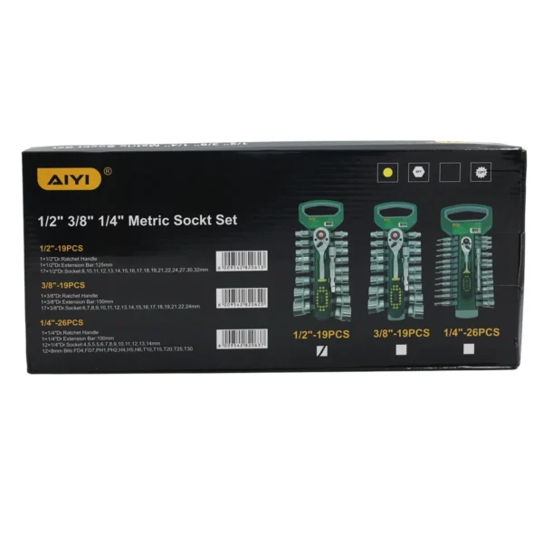 AIYI 19 Piece 1/2-Inch Socket Set with Ratchet & Extension Bar AY282-613