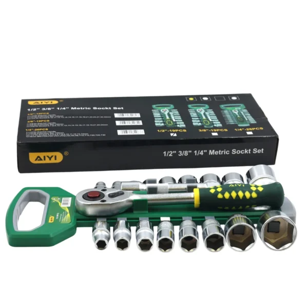 AIYI 19 Piece 1/2-Inch Socket Set with Ratchet & Extension Bar AY282-613