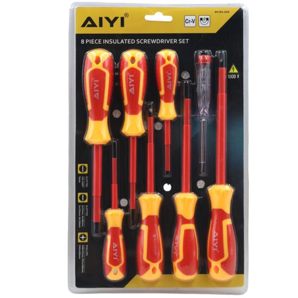 AIYI 8-Piece Insulated Screwdriver Set – 1000V, CR-V, Magnetic Tips with Voltage Tester AY191-024