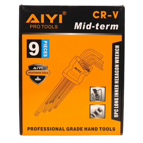 AIYI 9 Piece Allen Key Set CR-V, Ball-End Hex Key Set 1.5-10mm AY192-010