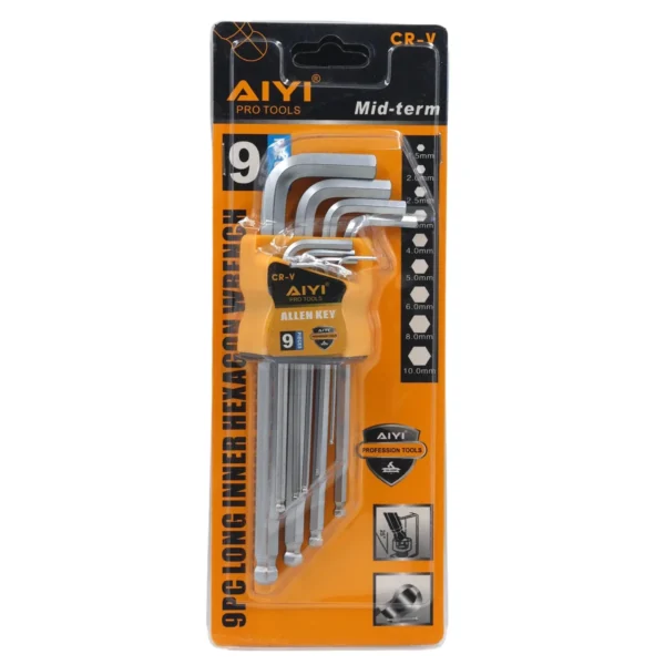 AIYI 9 Piece Allen Key Set CR-V, Ball-End Hex Key Set 1.5-10mm AY192-010