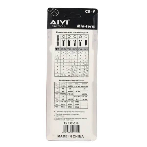 AIYI 9 Piece Allen Key Set CR-V, Ball-End Hex Key Set 1.5-10mm AY192-010
