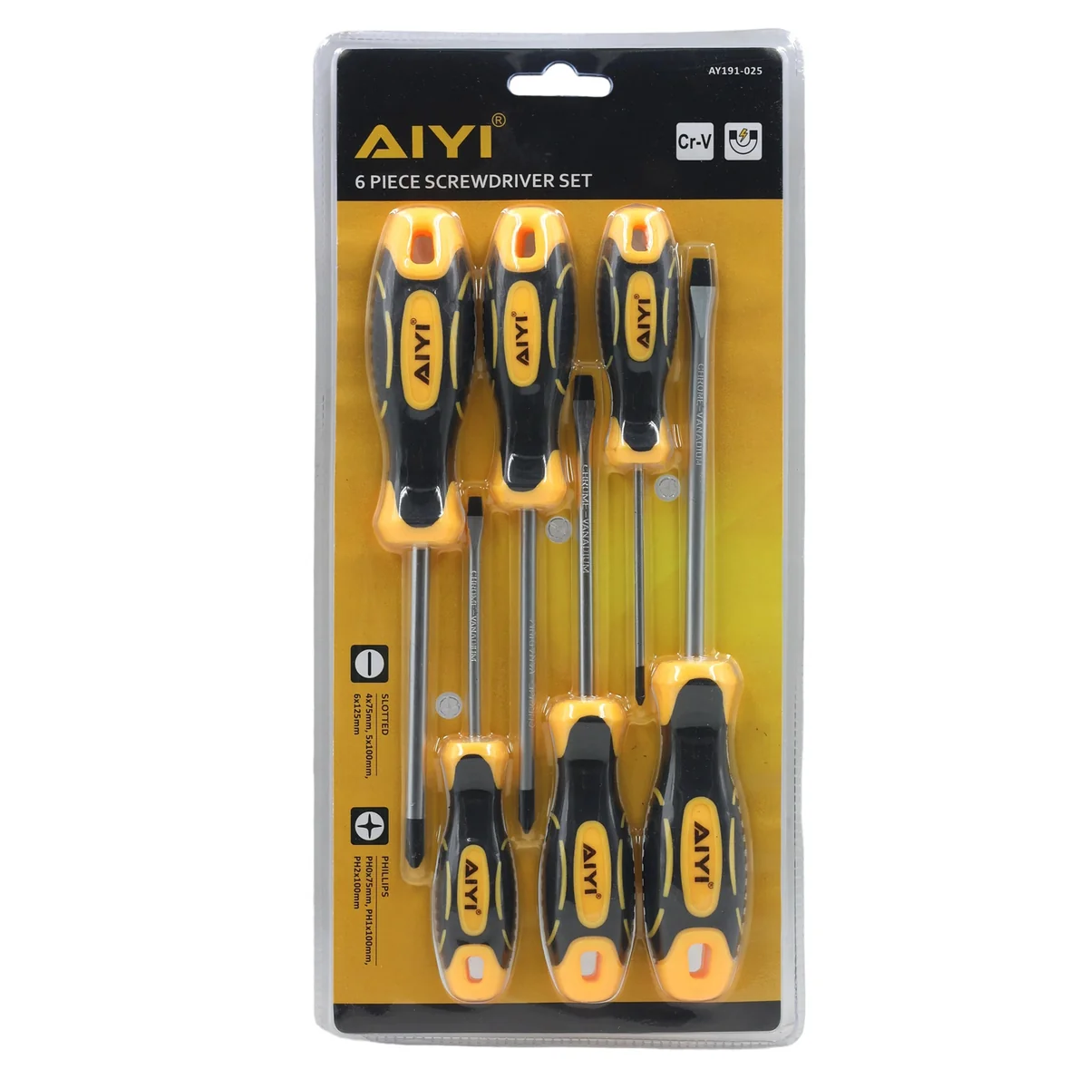 AIYI 6-Piece Screwdriver Set, CRV Magnetic Flat & Phillips AY191-025