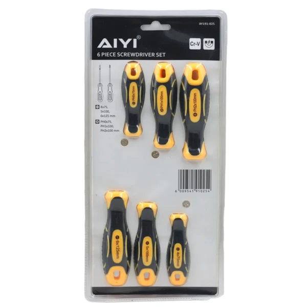 AIYI 6-Piece Screwdriver Set, CRV Magnetic Flat & Phillips AY191-025