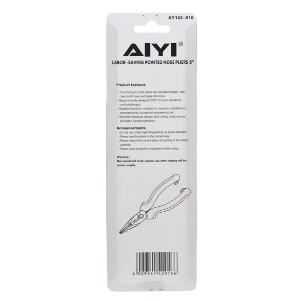 AIYI 8-Inch Long Nose Pliers, CRV Precision Needle Nose Pliers AY142-016