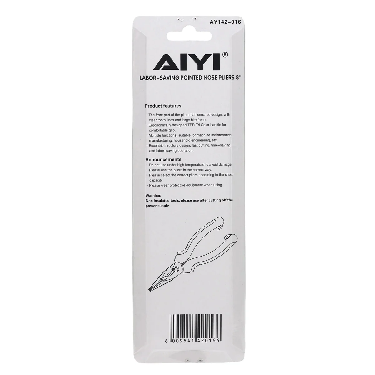 AIYI 8-Inch Long Nose Pliers, CRV Precision Needle Nose Pliers AY142-016 - Image 2