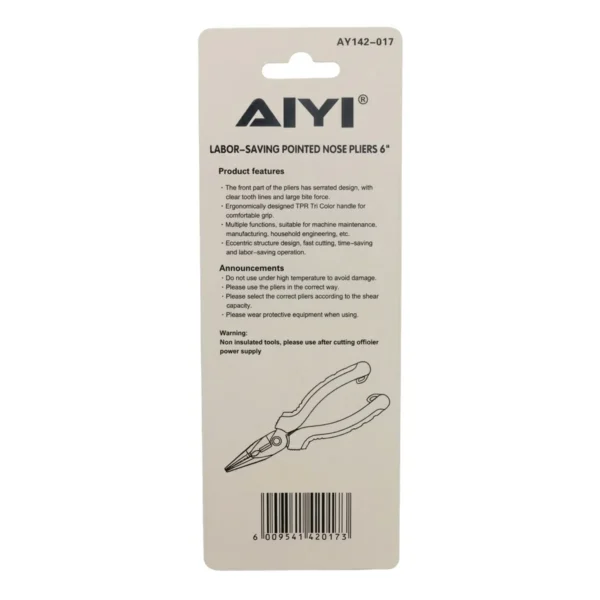 AIYI 6-Inch Long Nose Pliers, CRV Precision Needle Nose Pliers AY142-017