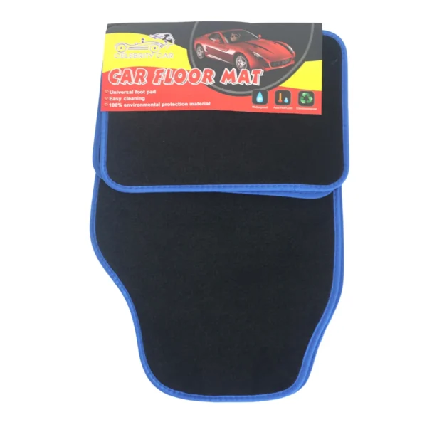 TYPER Black Carpet Car Floor Mat Set with Blue Trim – 4 Piece AY032-010