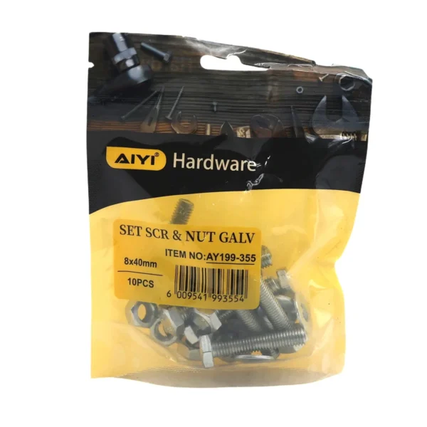 Set Scr& Nut Galv 10pcs M8*40 AY199-355