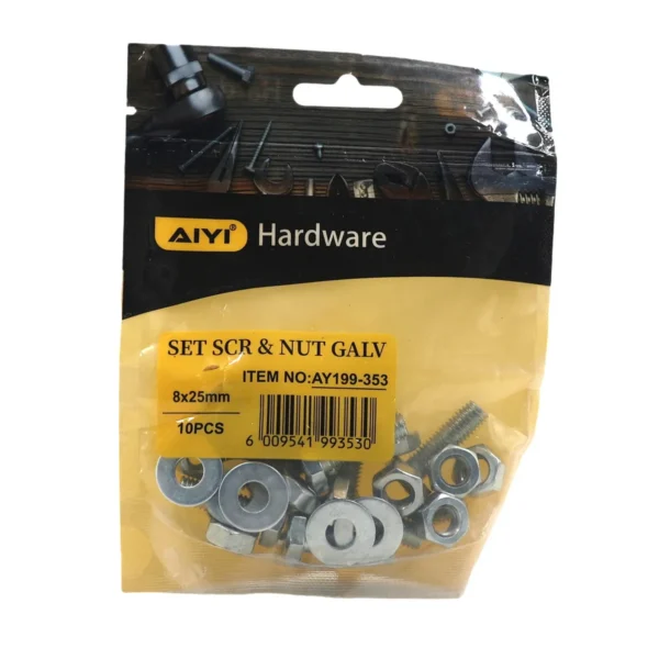 Set Scr& Nut Galv 10pcs M8*25 AY199-353
