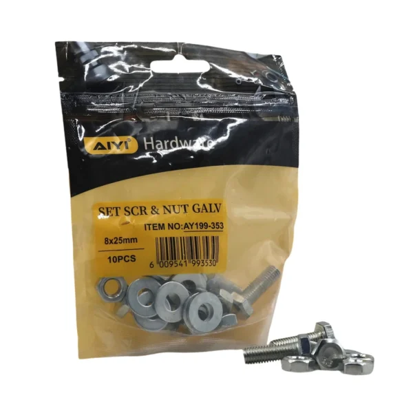 Set Scr& Nut Galv 10pcs M8*25 AY199-353