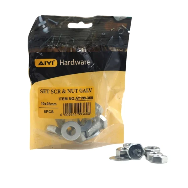 Set Scr& Nut Galv 6pcs M10*25 AY199-360