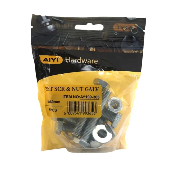 Set Scr& Nut Galv 6pcs M10*60 AY199-365