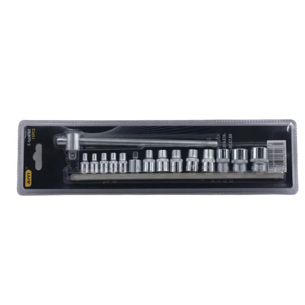 AIYI E-Torx Socket Set 15-Piece, CR-V, External Star Sockets with Sliding T-Bar & Adapter AY282-675