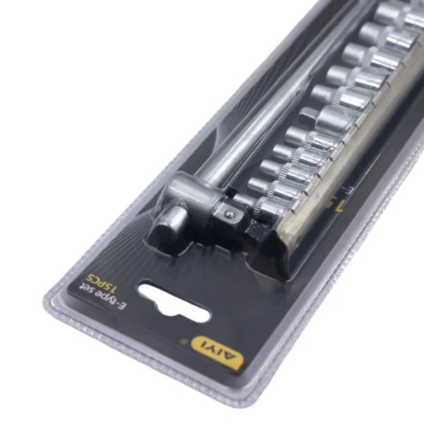 AIYI E-Torx Socket Set 15-Piece, CR-V, External Star Sockets with Sliding T-Bar & Adapter AY282-675