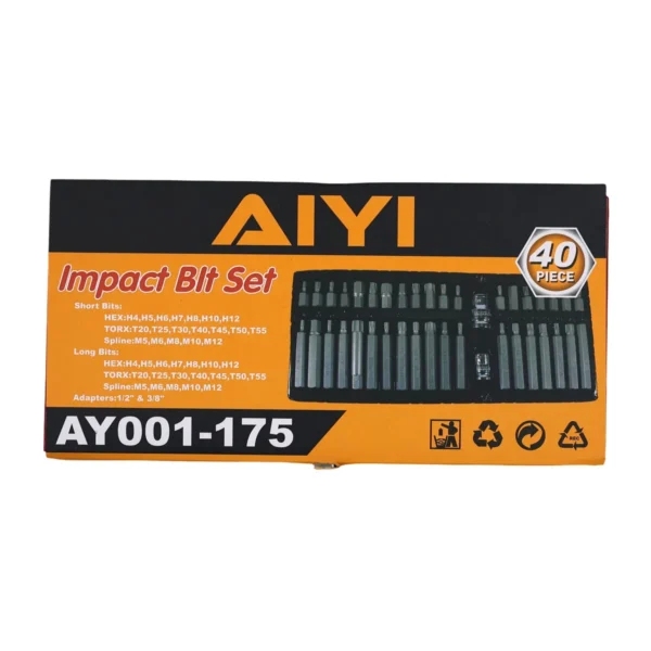 AIYI 40-Piece CR-V Bit Set with Metal Case, Hex, Torx & Spline Bits with Adapters AY001-175