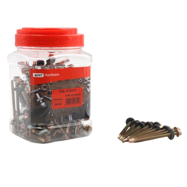AIYI 100 Piece 5.5 x 75mm Self-Drilling Tek Screws with Washer AY199-312