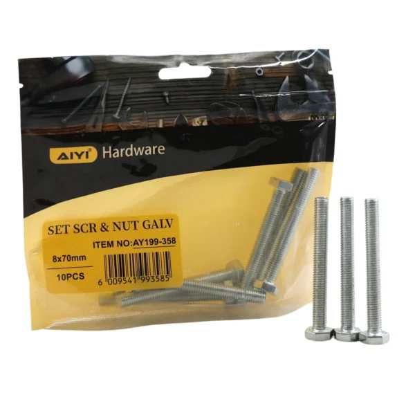Set Scr& Nut Galv 10pcs M8*70 AY199-358
