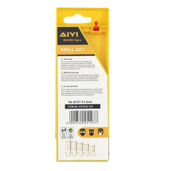 AIYI 5-Piece Wood Drill Bit Set 4-10mm AY025-103