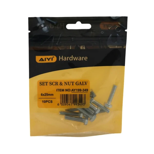 Set Scr& Nut Galv 10pcs M6*25 AY199-349