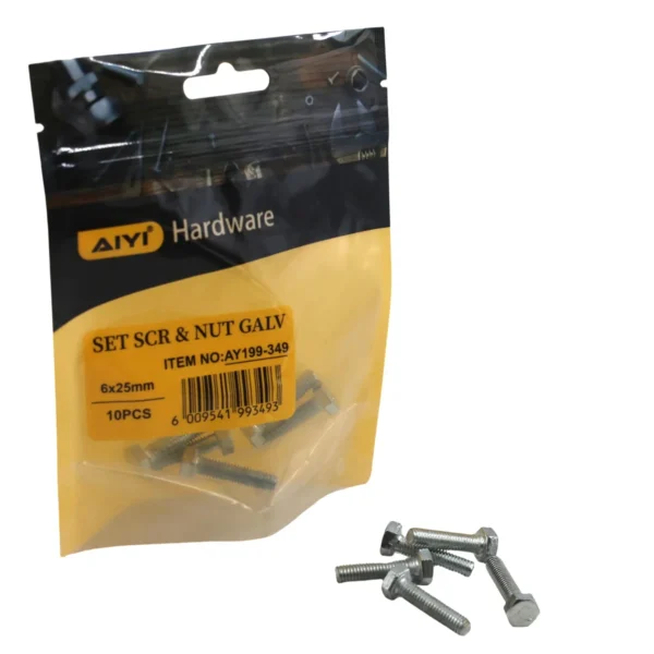Set Scr& Nut Galv 10pcs M6*25 AY199-349