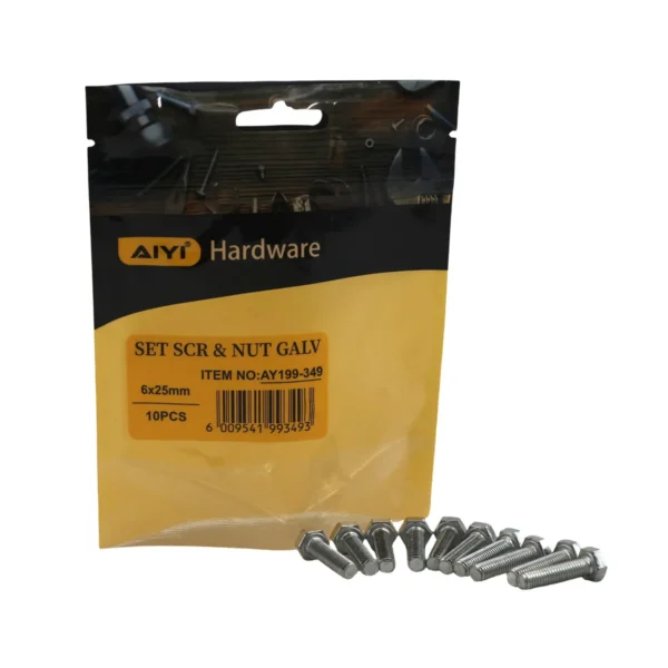 Set Scr& Nut Galv 10pcs M6*25 AY199-349