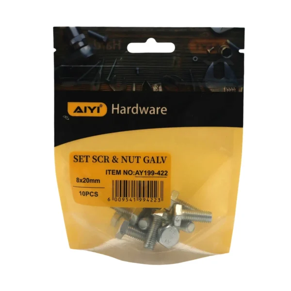 Set Scr& Nut Galv 10pcs M8*20 AY199-422