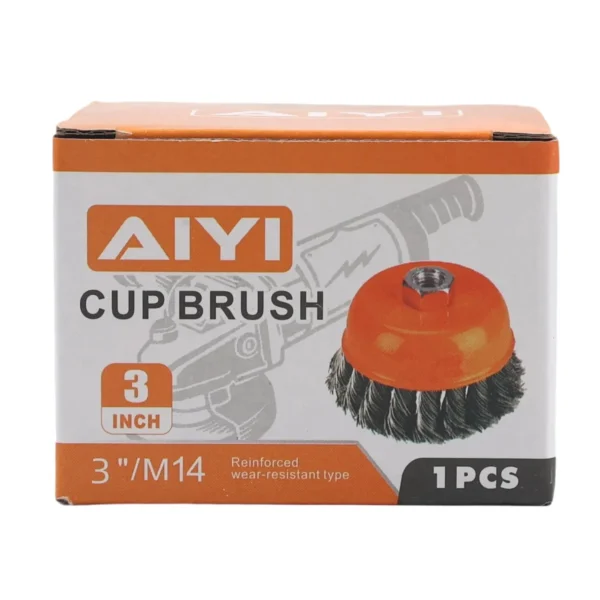 AIYI 3" Twisted Wire Cup Brush M14, Heavy Duty Steel Wire Brush AY001-695