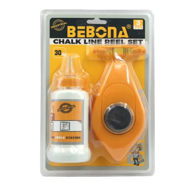 30m Chalk Line Reel Set with Spirit Level & Chalk Powder, Quick Rewind Marking Tool AY001-202