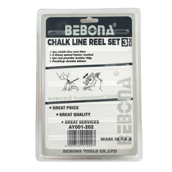 30m Chalk Line Reel Set with Spirit Level & Chalk Powder, Quick Rewind Marking Tool AY001-202