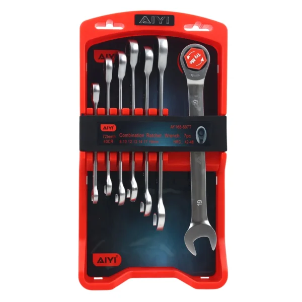 AIYI 7-Piece Fixed Head Ratchet Spanner Set 72 Teeth 8-19mm CR-V Steel AY168-507T