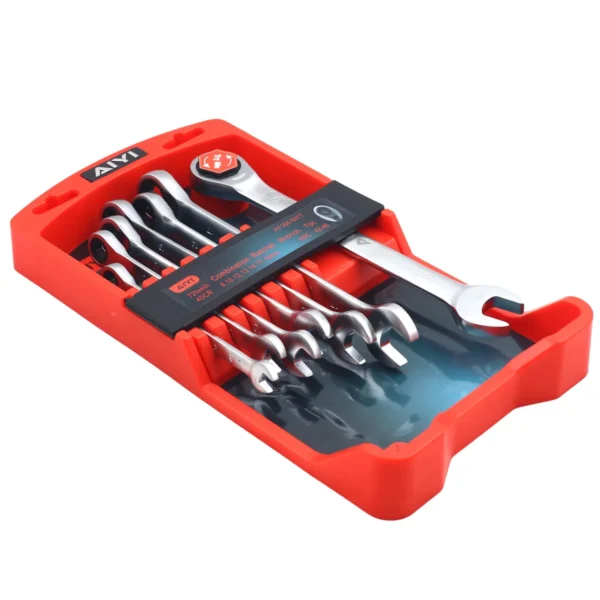 AIYI 7-Piece Fixed Head Ratchet Spanner Set 72 Teeth 8-19mm CR-V Steel AY168-507T