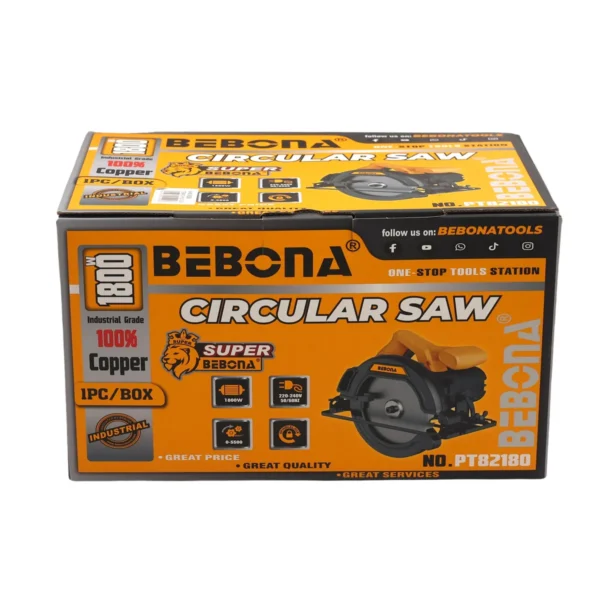Bebona 1800W Circular Saw 185mm Blade Diameter, 5500r/min High-Speed Electric Wood Cutting Saw AY001-999