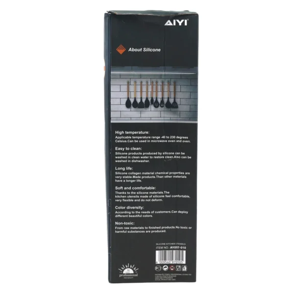 AIYI 12-Piece Silicone Kitchen Utensil Set with Wooden Handles and Storage Holder AY097-010