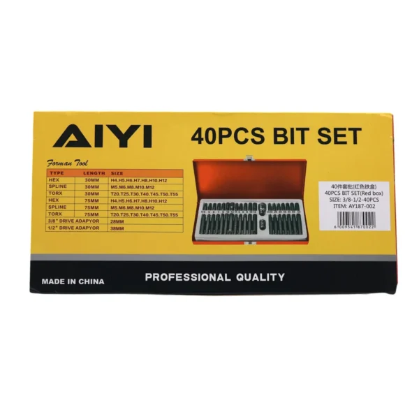 AIYI 40 Piece CR-V Torx Bit Set in Red Metal Case, Hex Spline Torx AY187-002