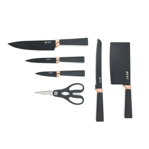AIYI 6-Piece Premium Kitchen Knife Set with Block Black AY097-013